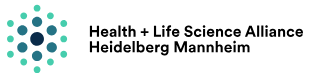 Logo der Health + Life Science Alliance Heidelberg Mannheim mit mehreren dunkelgrünen und blauen Punkten in einem Muster