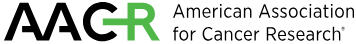 Schwarz-weißer Schriftzug 'AACR' mit grünem Buchstaben 'R' und Text 'American Association for Cancer Research' rechts daneben